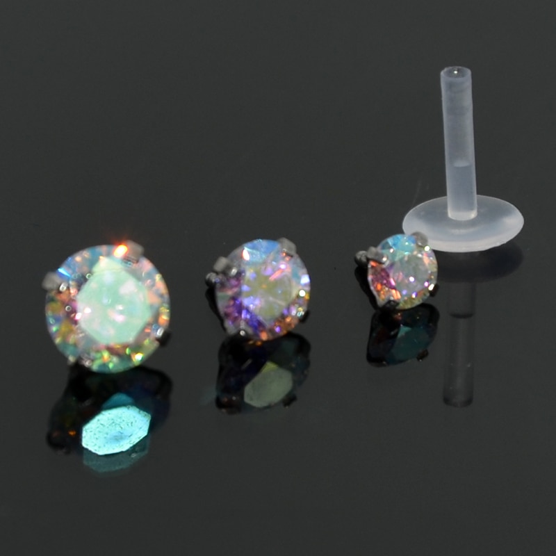 Bijou de Lèvre Labret Monroe Dreamlee - Pointe Cœur - Gemme Multicolore - Acier Chirurgical 16g & Bioplast