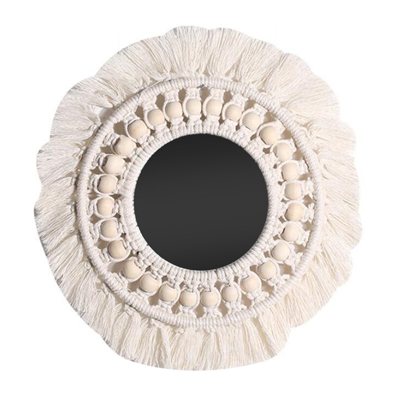 Round Macrame Mirror Wall Hanging Boho Home Decor Decorative Wall Mirrors For Living Room Bedroom Baby Nursery Decor