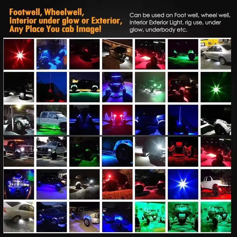 4/8 PCS Universal Underglow LED Lights Kit Kit Diode rock light 12v for cars pickup trucks Waterproof chassis decorative light