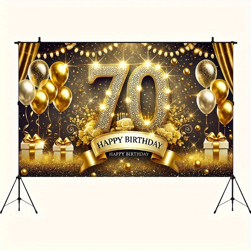 A party banner for the 70th birthday, with gold balloons and , no power required, celebratory background photo props