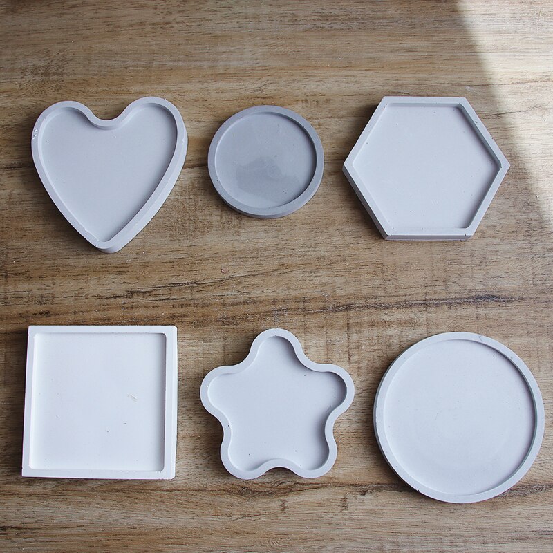 Hexagon Coaster Concrete Tray Silicone Mold Round Square Candlestick Plaster Base Tray Mould Cement Flowerpot Pedestal Molds