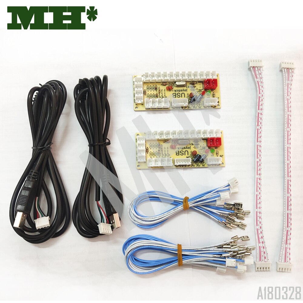 2 Spelers Nul Vertraging Arcade Diy Kit Usb Encoder Voor 4 & 8 Manier Zippy 5PIN Joystick 2.8 & 4.8mm Knop Met 2pin 2.8 & 6.3 Mm Licht Kabel: 2Zero 4.8MM -5p