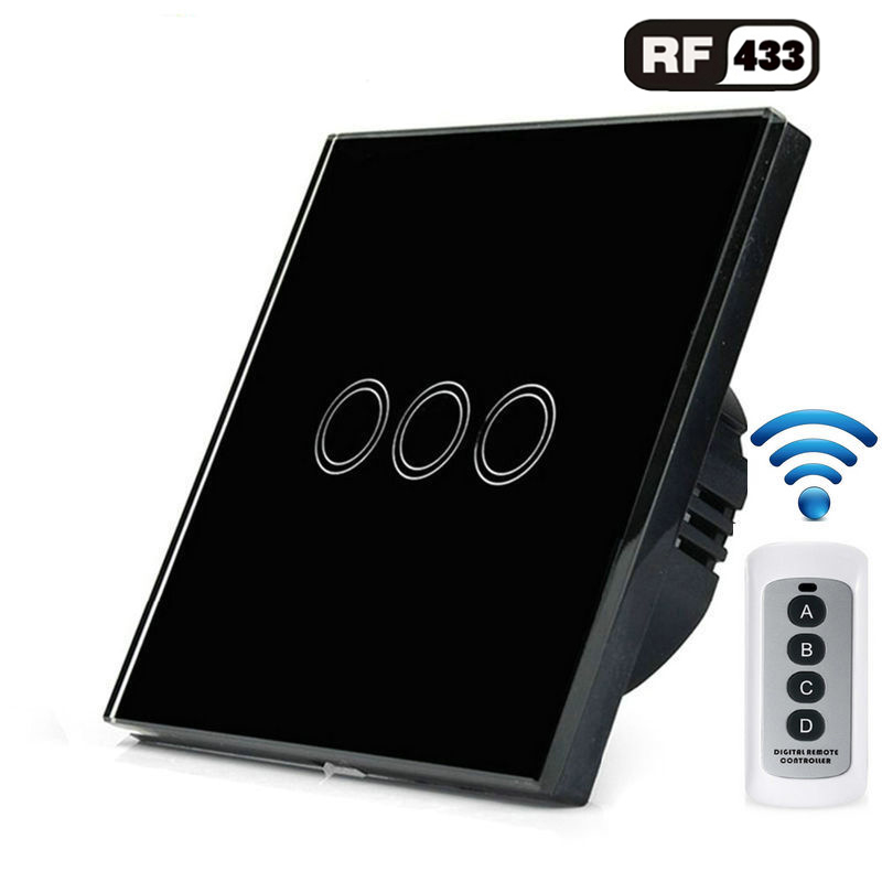 Standard Eu Wireless Remote Control Touch Switch For Rf433 Intelligent Wall Switch 1 / 2 / 3 / Band Glass Touch Switch