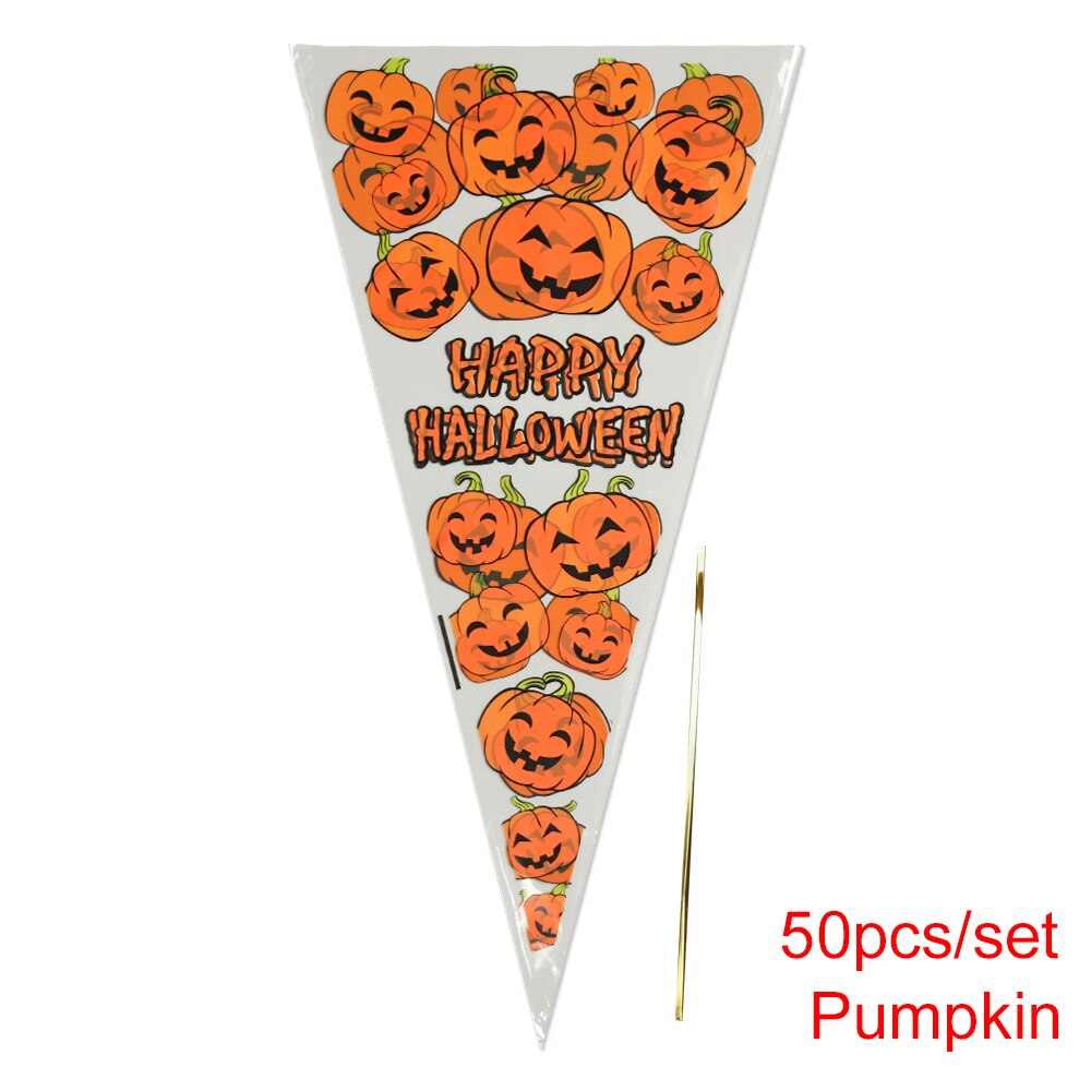 50 Uds. Bolsas en forma de cono para Halloween, araña murciélago calabaza, bolsas triangulares para dulces, bolsas de para Halloween, bolsas para , golosinas o dulces: Pumpkin