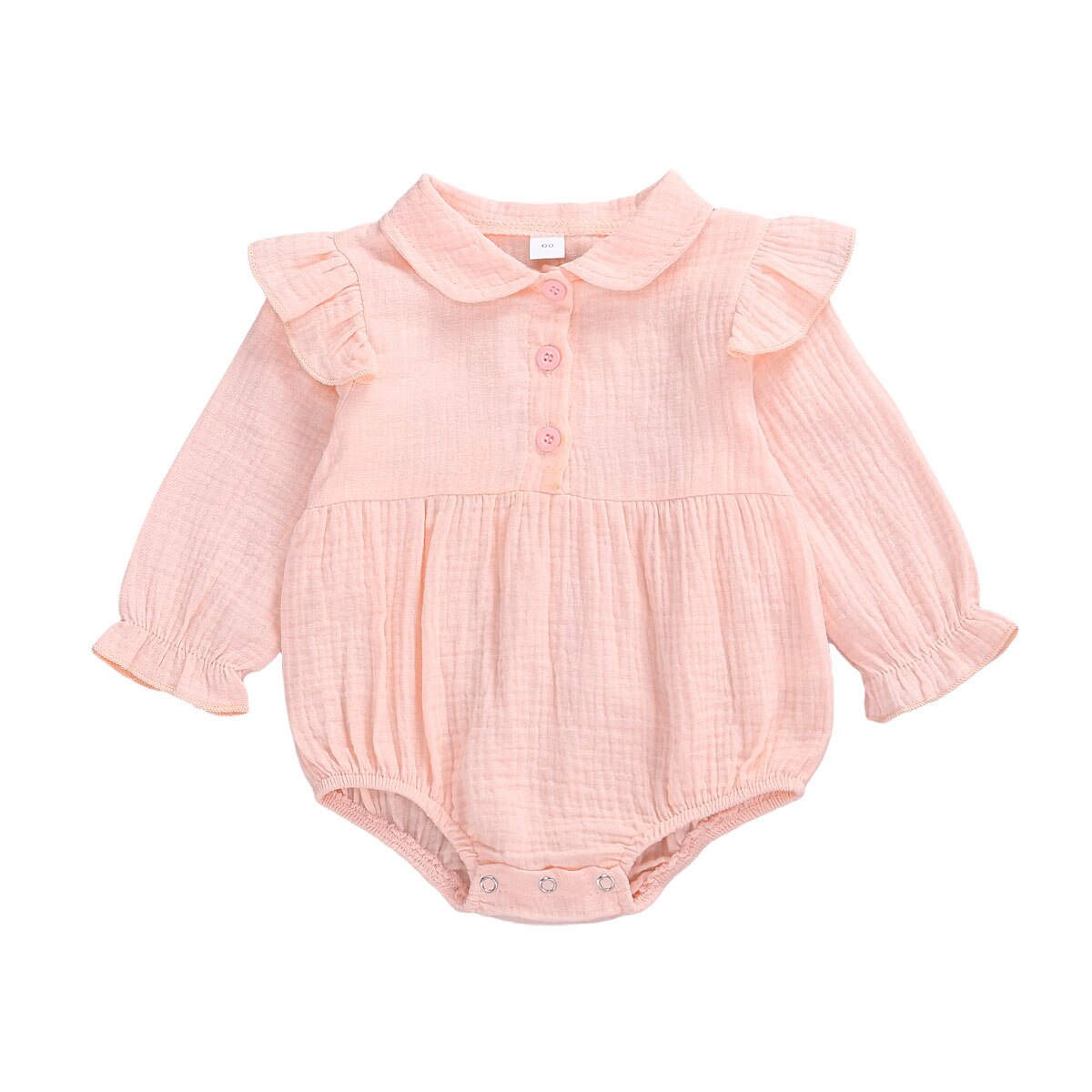 Baby Girls Boys Solid Romper Long Ruffles Sleeve Doll Collar Triangle Crotch Princess Infant Linen Cloth for Toddler 0-2 Years: Pink / 0-6 Months