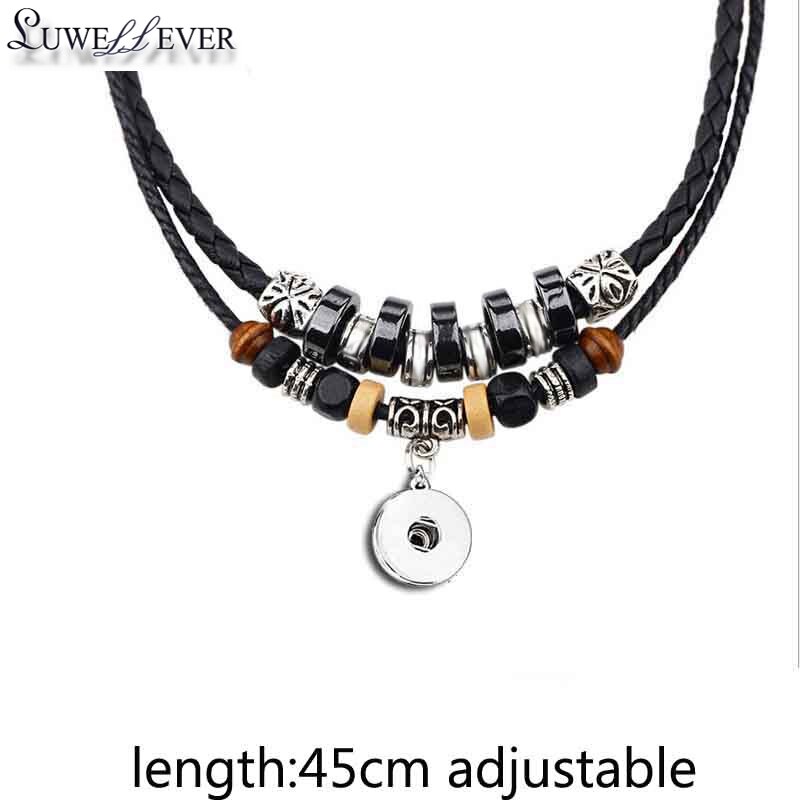 073 Böhmischen Nationalen Halskette Austauschbar 12mm 18mm Druckknopf Charme Seil Leder Halskette Für Frauen Männer