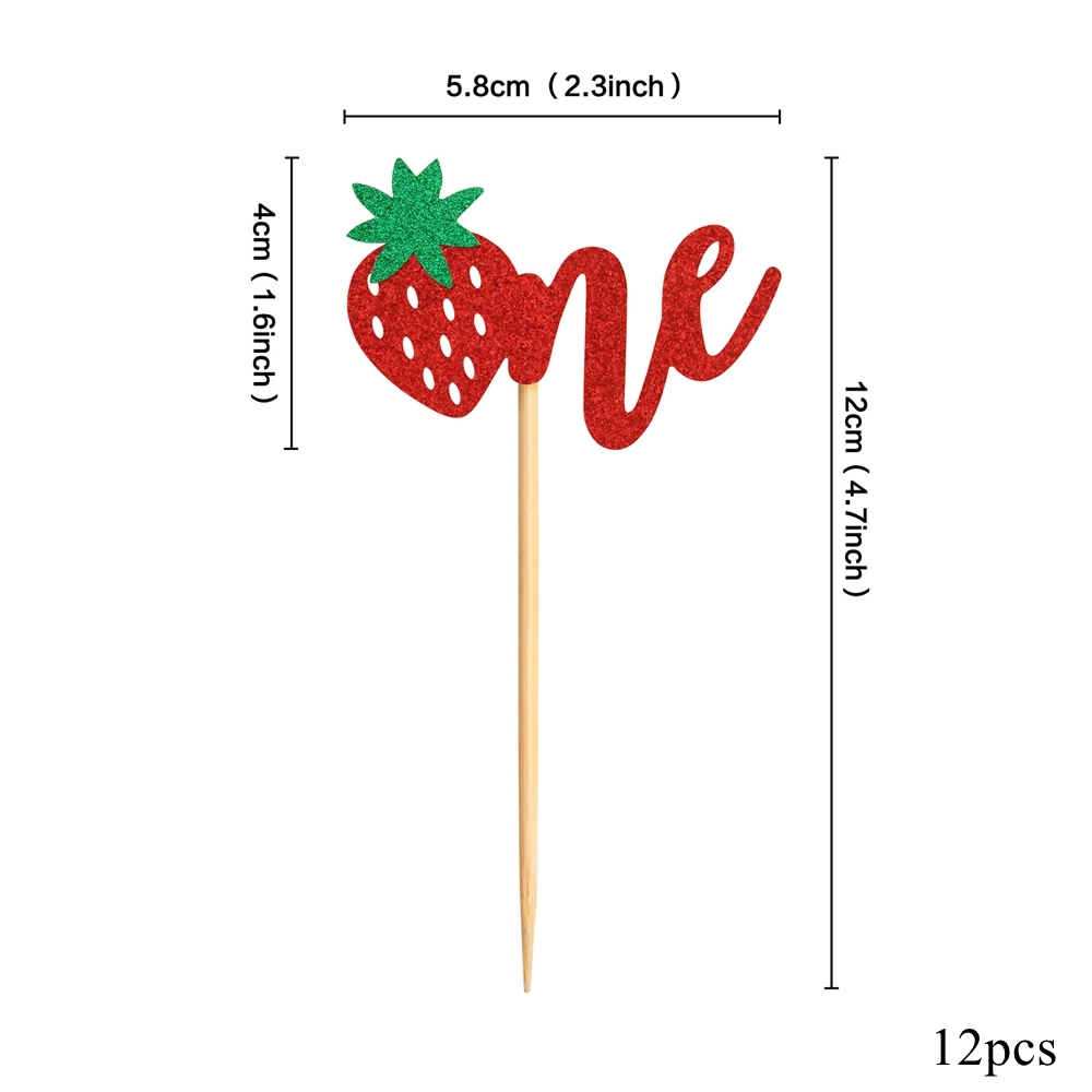 1set Bling Strawberry Cupcake Toppers Sweet One Topper for Summer Strawberry Fruits Themed Happy Birthday Party Cake Decoration: Dark Khaki