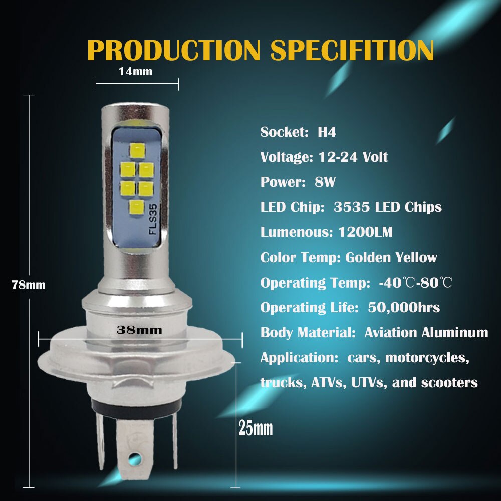 Faro delantero para Moto H4, Bombilla HS1 Bombillas de faros Led, amarillo dorado, 1200LM, Hi Lo, accesorios para patinete, ATV, luces antiniebla