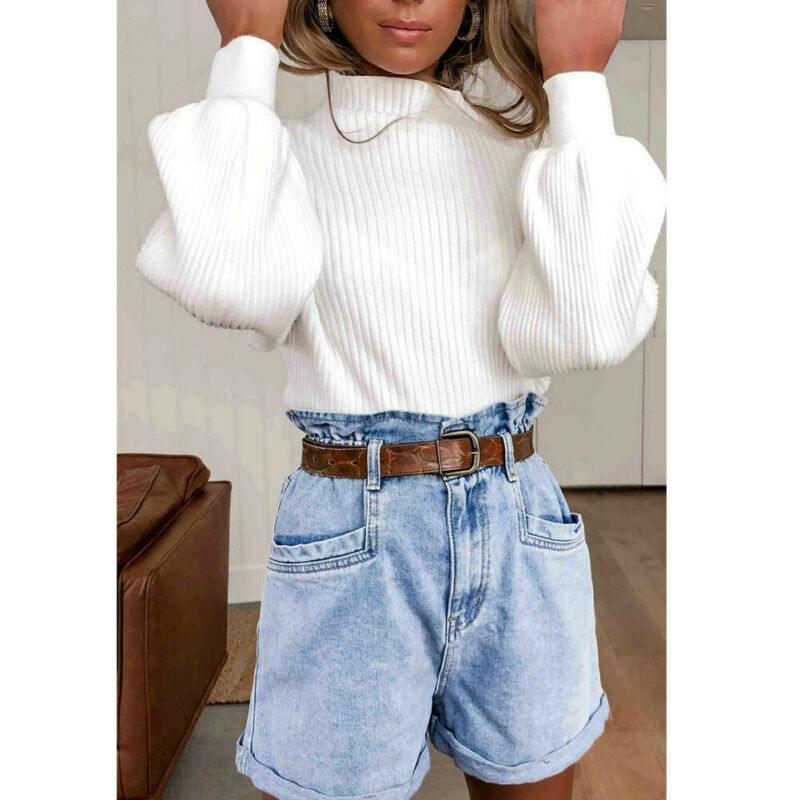 Otoño Invierno mujeres suéter de jerséis sueltos de punto elástico Jumper Slim medio cuello de tortuga mujer Blanco sólido suéteres Tops