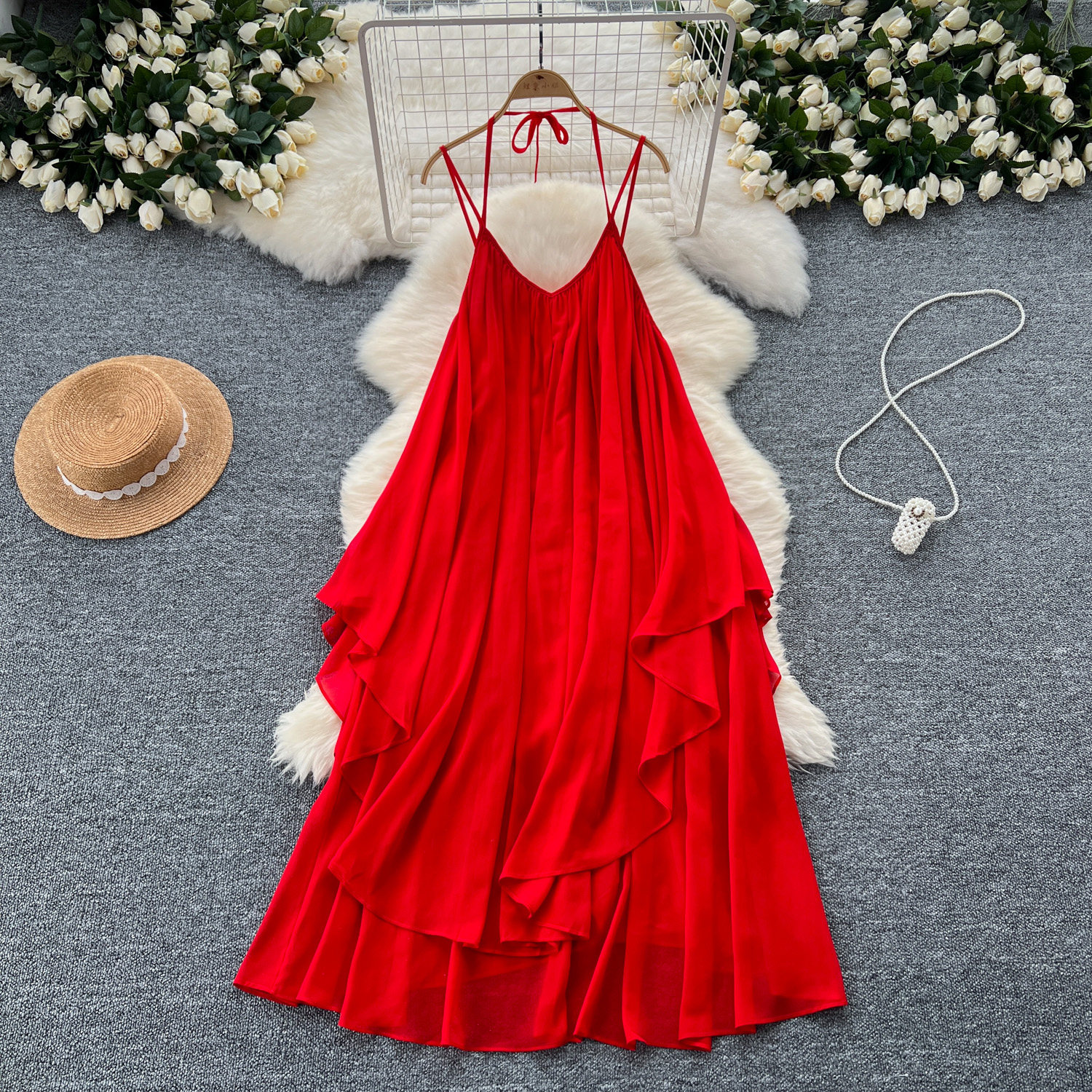 Nät rygglös slipklänning älva a-linjeformade vestidos koreanska kvinnor sommar strand söta lösa klänningar: Xl