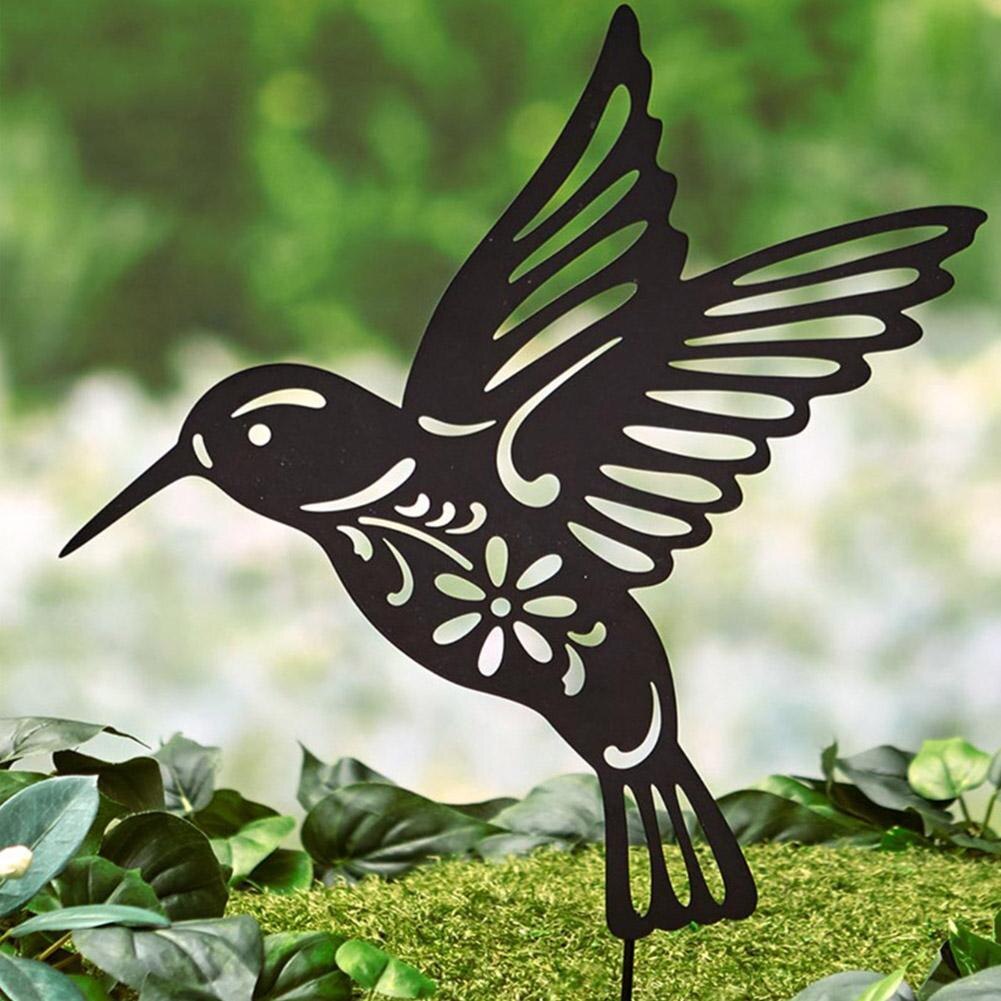Simulate Hummingbird Statues Garden decor Metal crafts Animal Stake Sign Bird Yard Art Sculptures Yard Lawn Decoration
