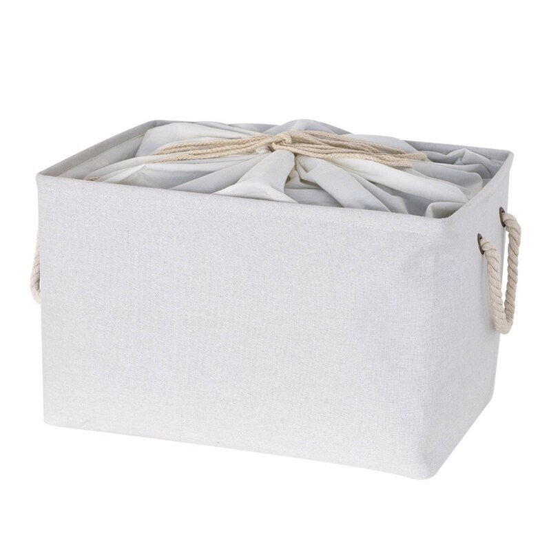Large Capacity Foldable Linen Laundry Basket With Handles | Collapsible Storage Bin For Dirty Clothes, Toys & Sundries | Gray Or Beige | 48x36x12cm - View #10