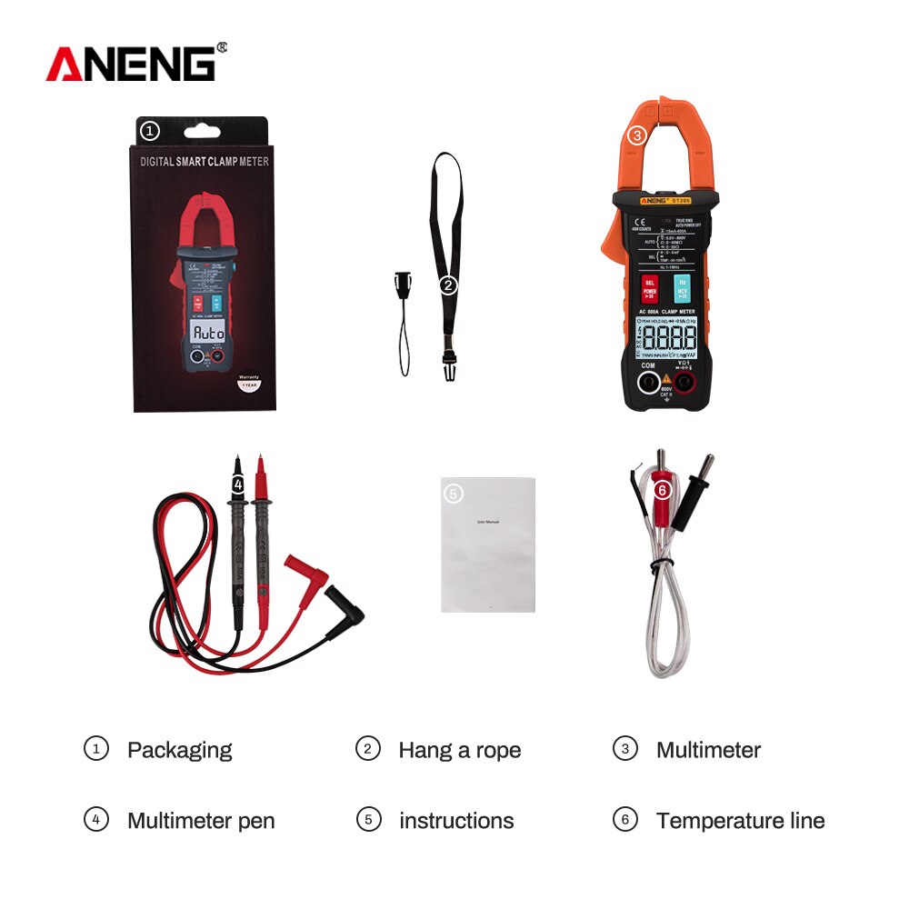 ST205 Digital Clamp Meter Analog Multimeter Current Clamp DC/AC Intelligent AUTO range meter with temperature tester