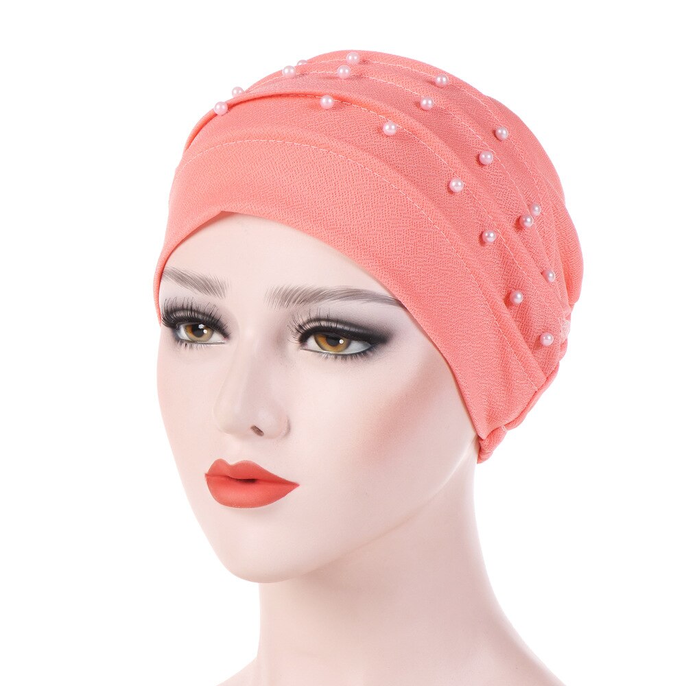 Muslimi turbaani naisille puuvilla turbante mujer chemo hattu syöpä päähineet tavallinen turbaani hijab femme musulman turbans helmikoristelu: 5