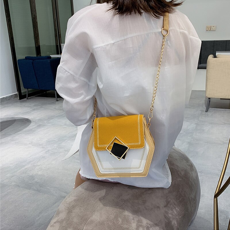 Hexagon multifunctionele pu leren handtas dames zomer crossbody tas mini ketting schoudertas slot messenger portemonnee