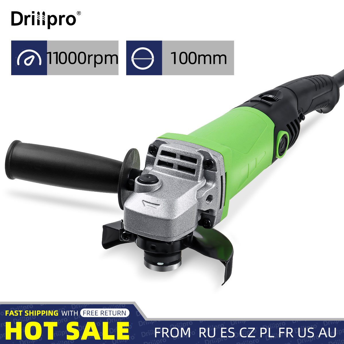 Drillpro 2000W 11000RPM Electric Angle Grinder 6 Speed 100mm Cutting Grinding Machine Metal Stone Woodworking Power Tool