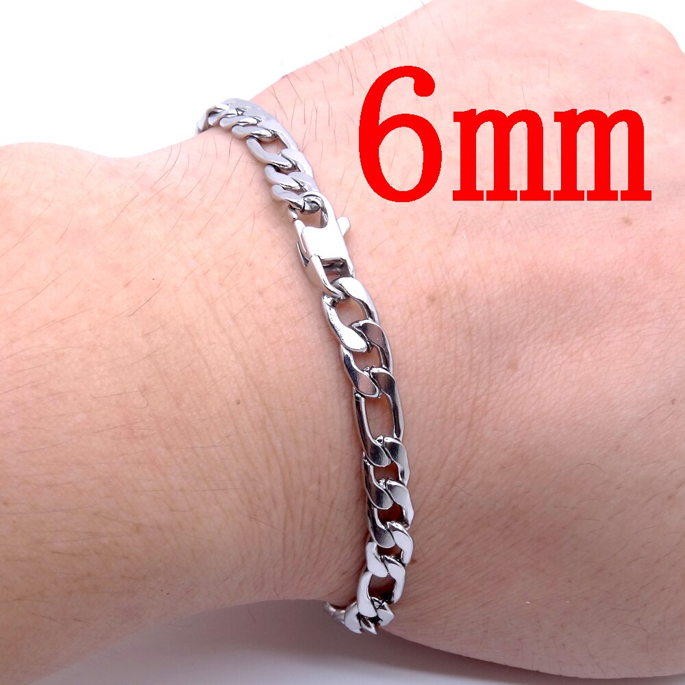 Bracelet masculin Figaro chaîne 100% acier inoxydable Bracelet 6mm 8mm 12mm largeur 8 "pouces couleur argent bijoux pour hommes femmes: 6mm