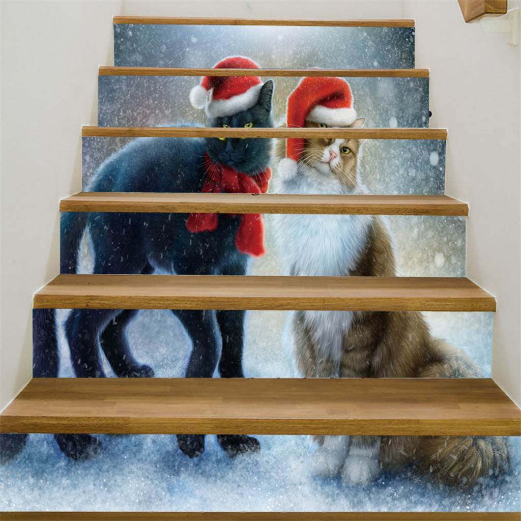 6pcs/set stickers Stairs Christmas 3D Simulation Stair Sticker Waterproof Wall Sticker DIY Self-adhensive PVC Stairs Sticker #1: D
