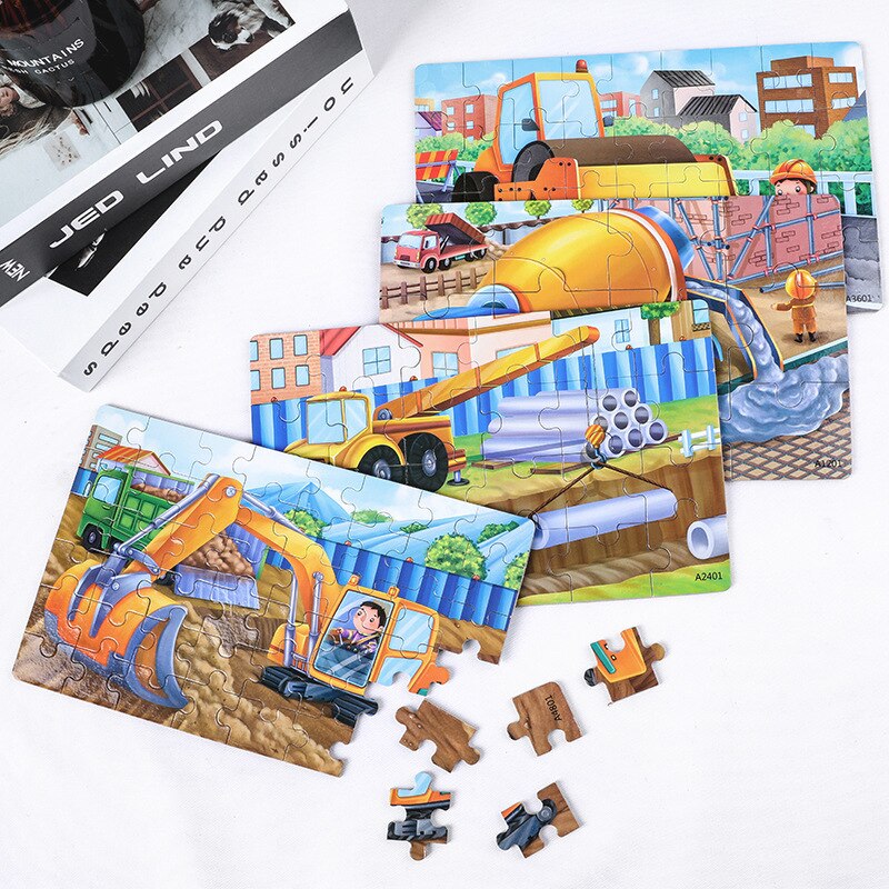 WYW – Puzzle 4 en 1 en bois pour enfants, avec boîte de rangement, grand modèle exquis, jouet Parent-enfant