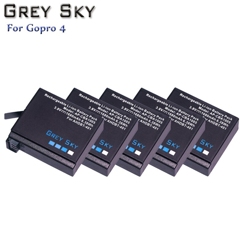 1680 mah hero 4 batteri akku för gopro hero 4 batterier go pro hero 4 bateria ahdbt 401 actionkameratillbehör: 5 batterier