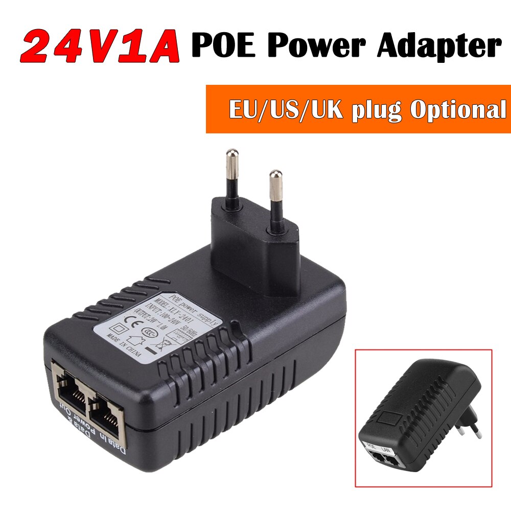 Inyector POE 24V 1A adaptador de suministro de alimentador poE adaptador de Ethernet US EU enchufe suministro para cámara de videovigilancia IP