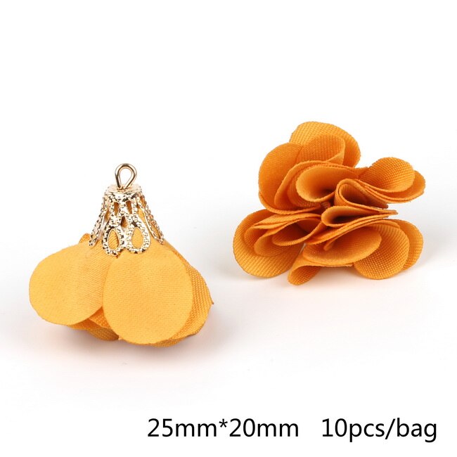 Top 10 stücke Blume Gold Hohl Perlen Kappe Mit Perle Perlen Stoff Quaste Für Ohrringe Anhänger DIY Schmuck erkenntnisse: Orange Yellow