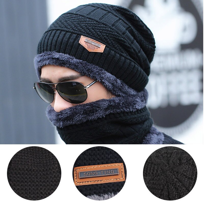 Conjunto de gorros de lana de Coral para hombre, bufanda cálida y transpirable, gorro de punto de lana con letras, gorro de doble capa, para invierno, Uds.