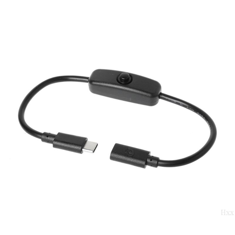 USB-C de fuente de alimentación tipo C, Cable de extensión macho a hembra, interruptor de encendido y APAGADO para Raspberry Pi 4 An-droid, teléfono móvil de 27cm