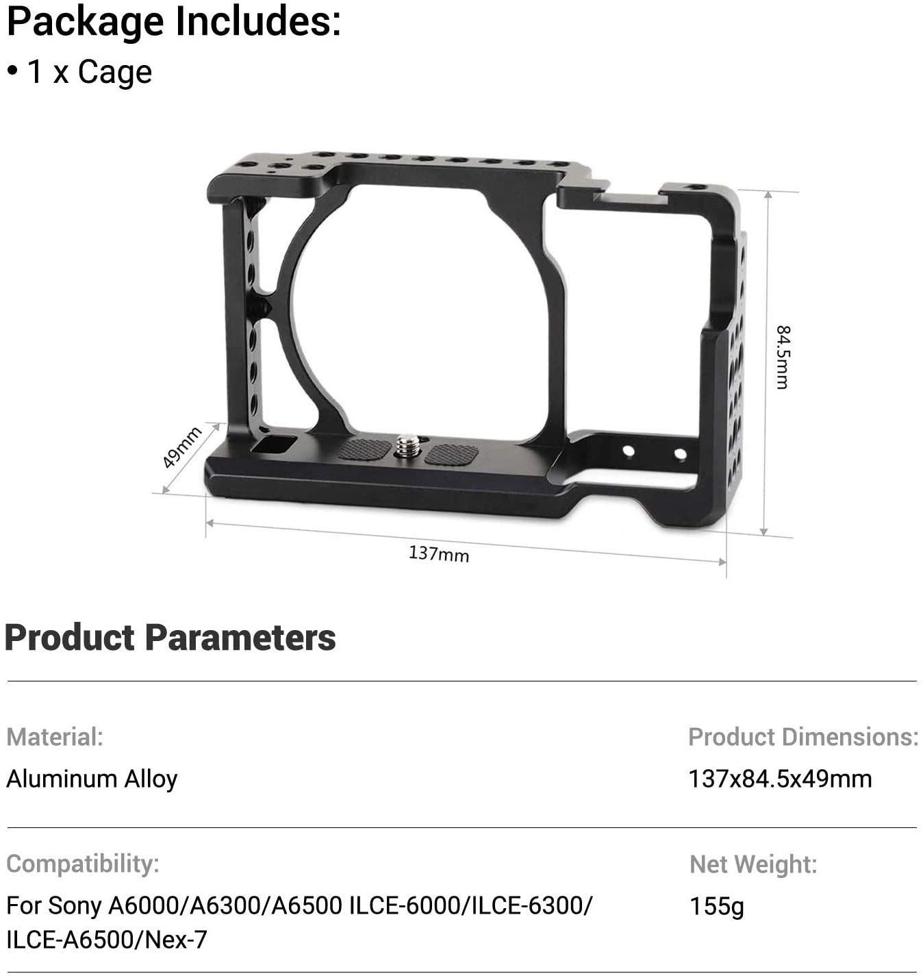SmallRig sony a6000 kamera KäFeige Anlage Stabilisator Für sony A6300/A6000/A6500 NEX-7 Kamera W/schuh Montieren Gewinde löcher 1661