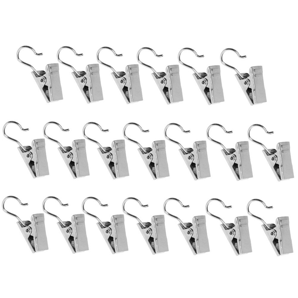 20pcs Curtain Clip Anti Rust With Hook Window Replacement Part Home Hotel Decoration Art Drapery Diaplay Bedroom Stainless Steel