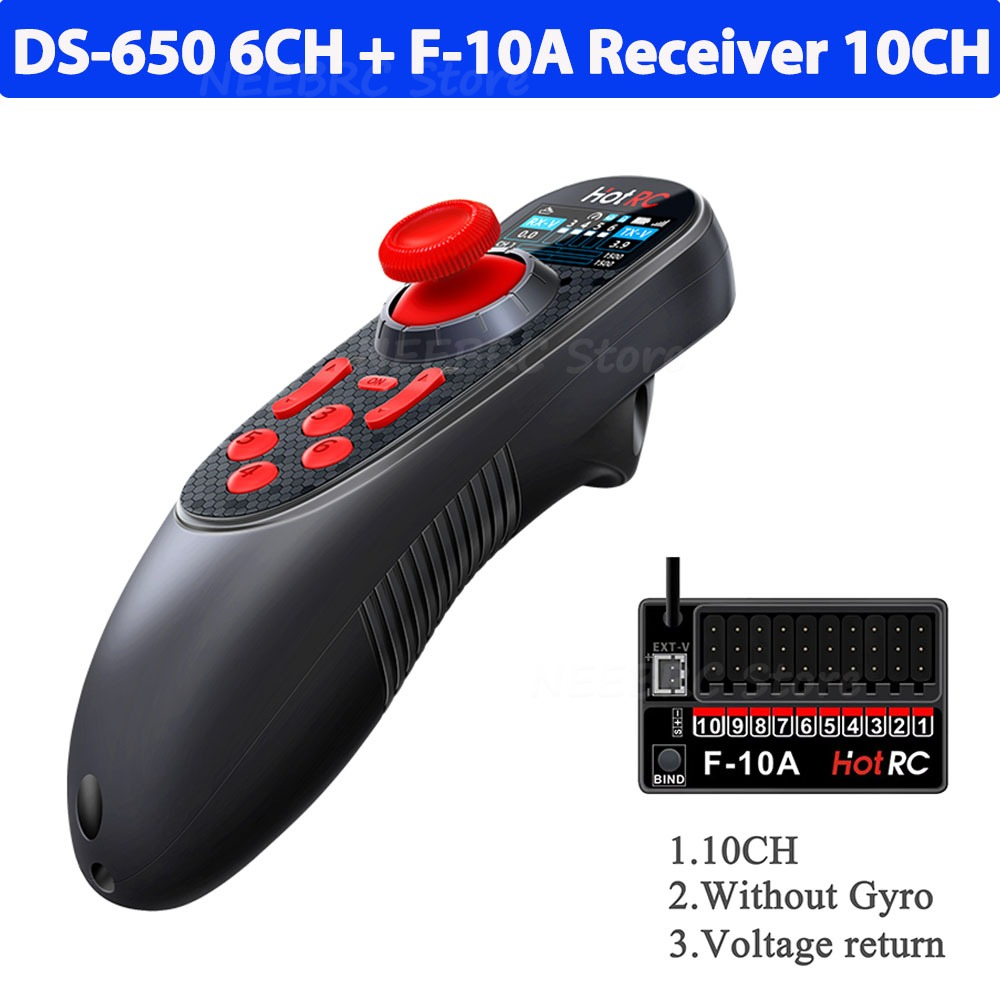 HOTRC DS650 DS-650 6CH 2,4G transmisor de sistema de Radio pantalla a Color Control remoto F-06A F-08A receptor de F-06AT para barco RC DS600: Borgoña