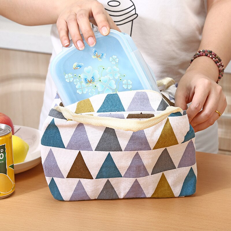 Thermal Insulated Lunch Bag for Women Kids Portable Waterproof Cotton Linen Picnic Food Bag Bento Box Pouch Cooler Totes