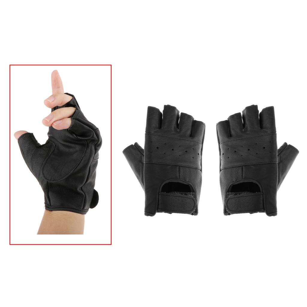 Unisex Punk Women Men Black Half Finger Leather Winter Fingerless Gloves