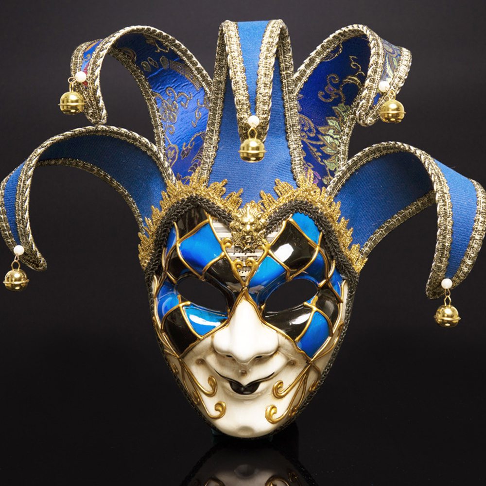 Party Crack Mask Venetian Masquerade Masks Full Face Jester Joker Cosplay Wall Mask Halloween Carnival Art Decoration: Blue