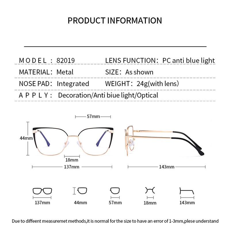 Kanspace Anti Blue Light Computer Eyewear Prescription Optical Vintage Metal Women Eyeglasses Cat Eye Glasses 82019