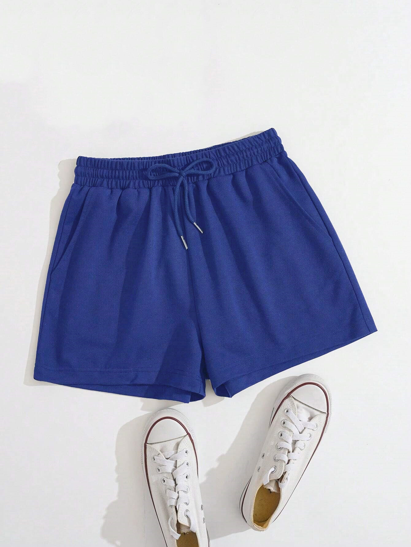 Solid Drawstring Waist Track Shorts: XL / Blue