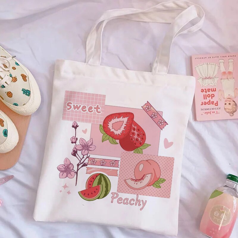 Esthetische Harajuku Herbruikbare Canvas Tas Dames Schoudertas Boodschappentas Boodschappentas Dames Handtas Handtas.: 9