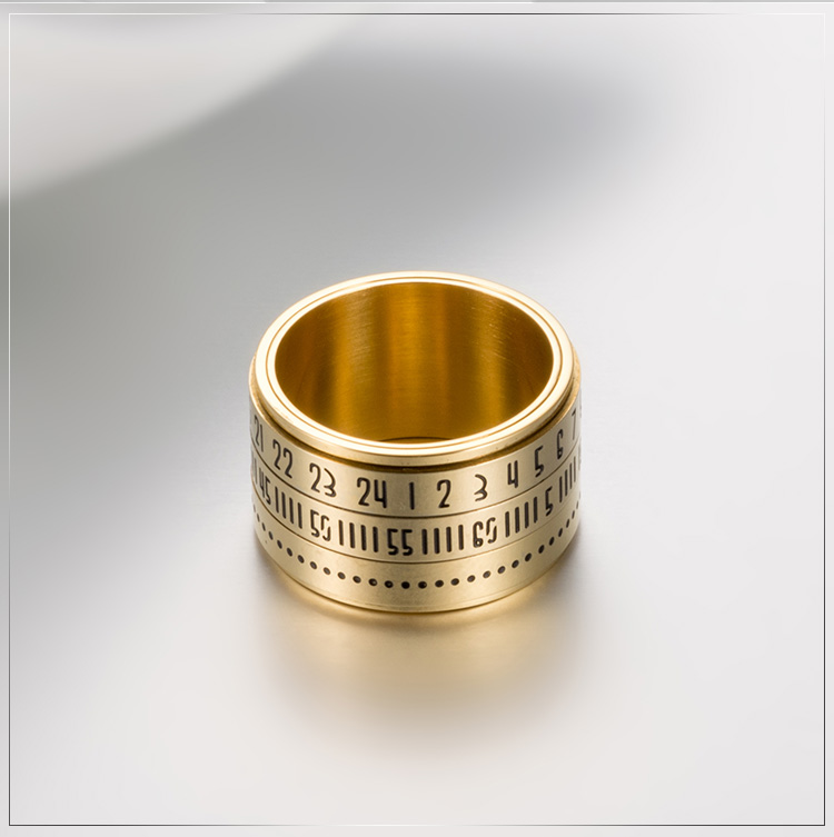 Anillo grande y ancho para hombre, anillo giratorio de acero inoxidable con número de , Color negro, dorado y plateado, anillo Punk: 12 / Oro