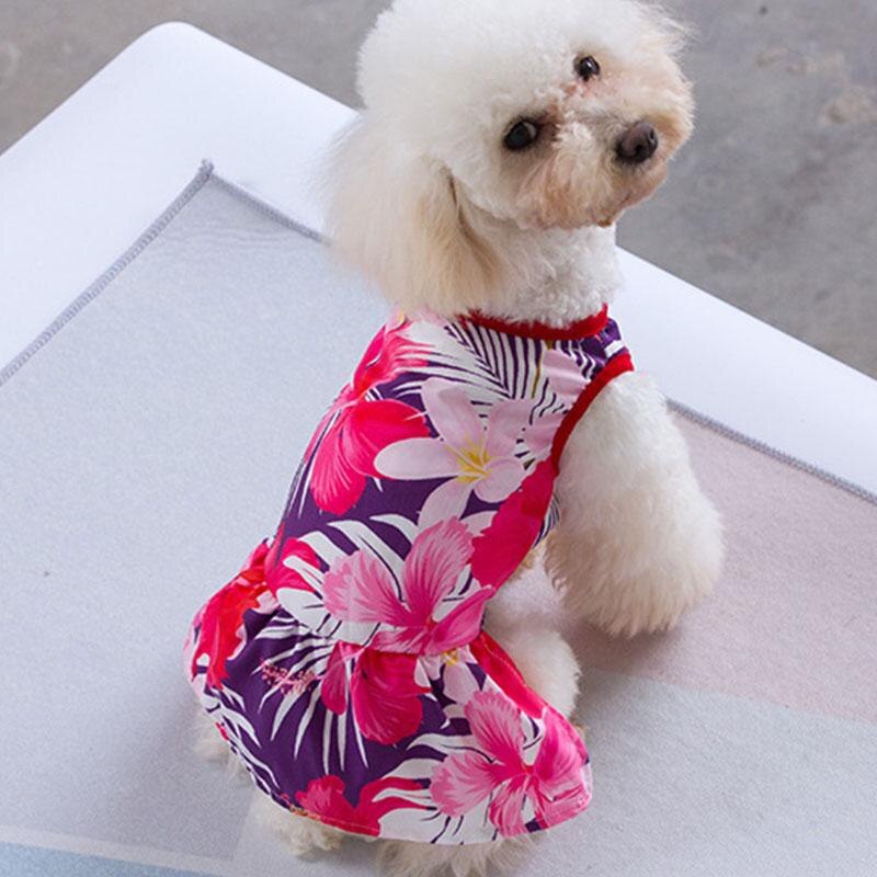 Robe d'été pour animaux de compagnie, imprimé de fleurs, Costume de voyage pour chien et chat, vêtements pour animaux de compagnie: Violet / L 5.5-8kg Pet