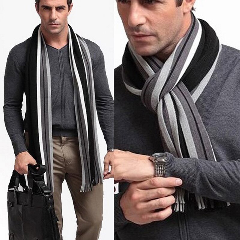 CYSINCOS Europa invierno bufanda hombres rayas bufanda de algodón hombre chal abrigo de punto cachemira Bufandas rayas largas