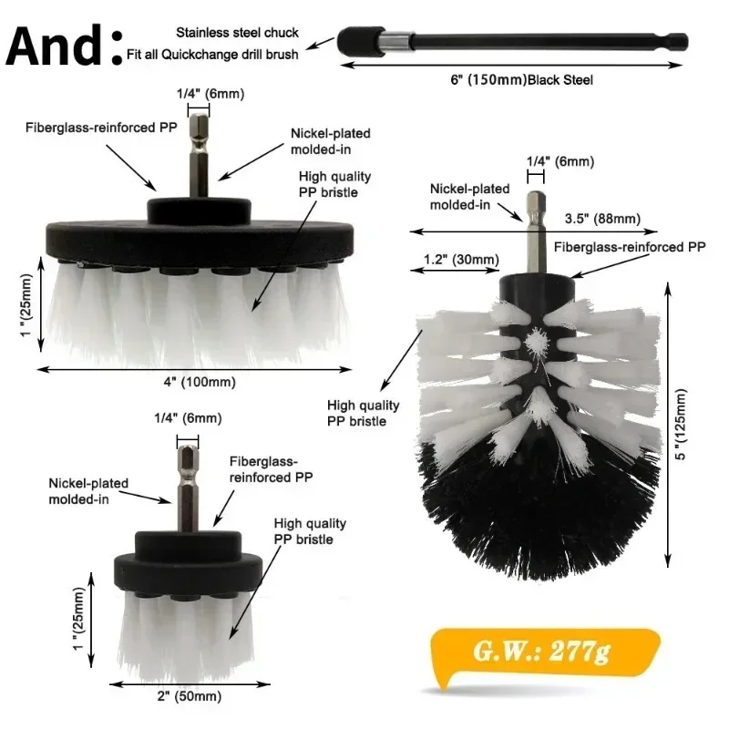 Accesorio de cepillo de taladro, herramientas de fregado eléctrico para limpiar alfombras, cuero y tapicería, accesorios de cepillo de limpieza suave: Negro