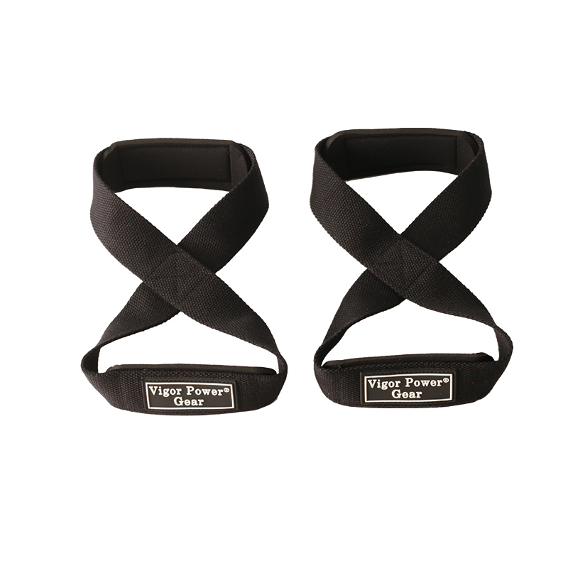 Cinghie da polso per palestra potenza presa Powerlifting attraverso formazione Figura 8 Cinghie per sollevamento pesi: S / nero