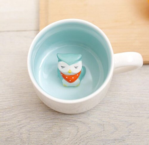 400ml Cute Animal Ceramic Mugs Cartoon Coffee Milk Tea Breakfast Cup Novelty Mugs: Owl