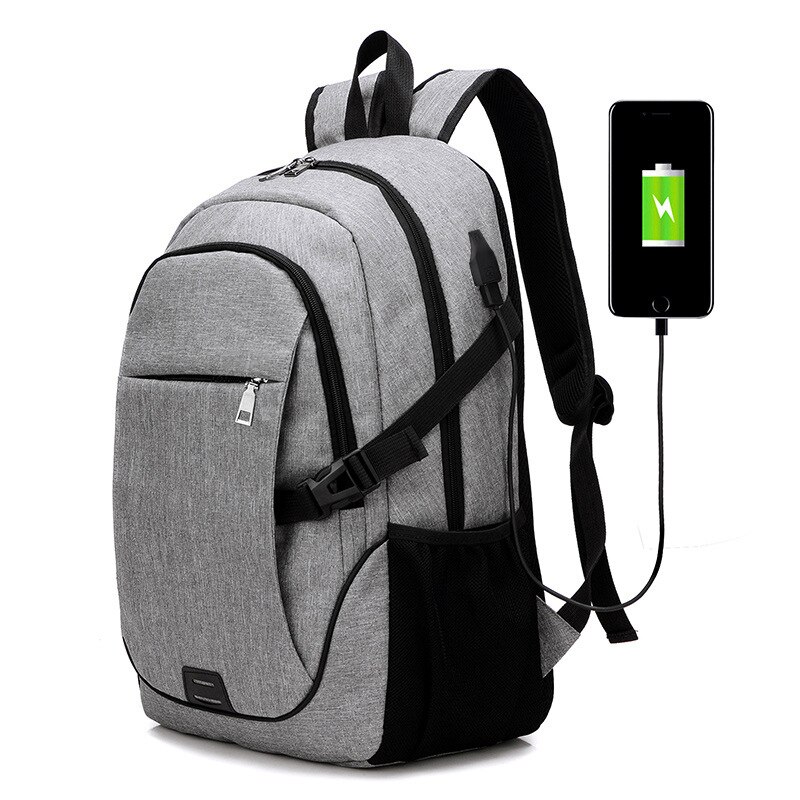 Mochila escolar informal para hombre, morral escolar con función de carga USB, para viaje de negocios: Gris