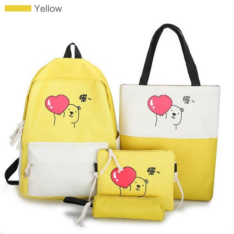 5 Delige Set High School Rugzak Tassen Voor Tienermeisjes Canvas Rugzak Vrouwen Bookbags Tiener Student Schooltas: Type3 4pcs Yellow