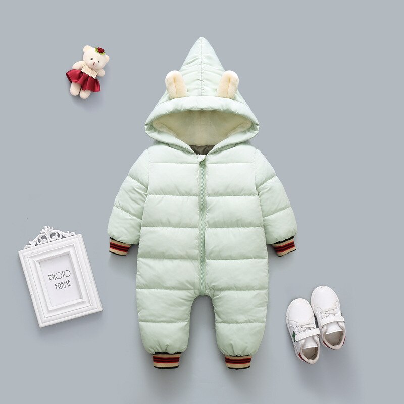 Baby Jongen En Meisje Kleding Warm Winter Down Jas Een Stuk Hooded Down Katoen Een Stuk Romper Kruipen pak Baby Een Stuk: green / 24M