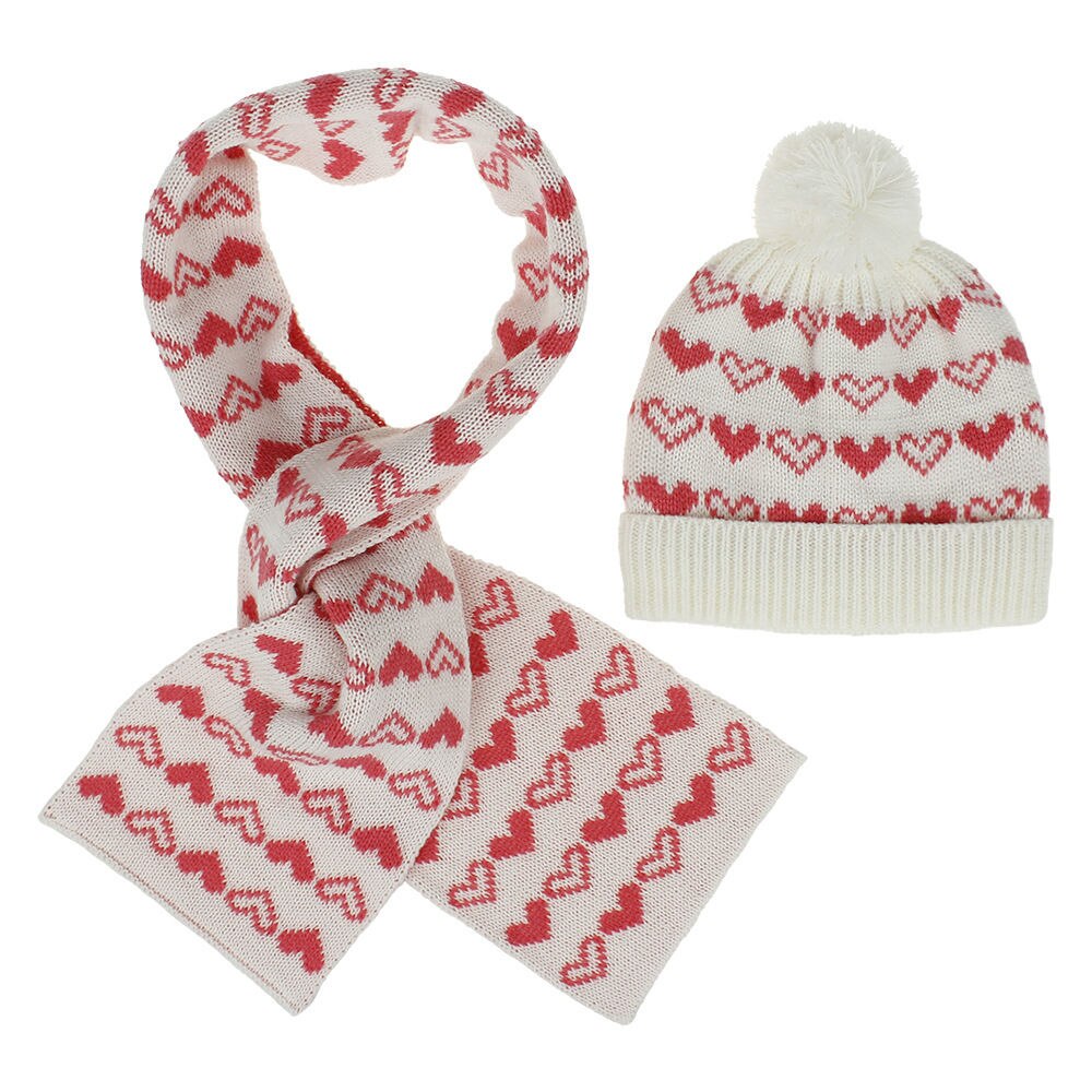 Kind winter gestrickte hut set Kinder pom pom hut mit schal Jungen mädchen winter warme mütze mit schal set Weichen warme kappe H236D: C1 Pink heart set
