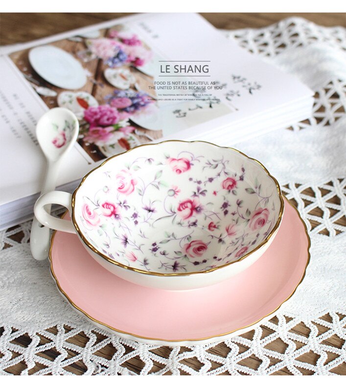 200ML European Style Bone China Coffee Cup and Saucer Set Mug Ceramic Tea Cup Mug For