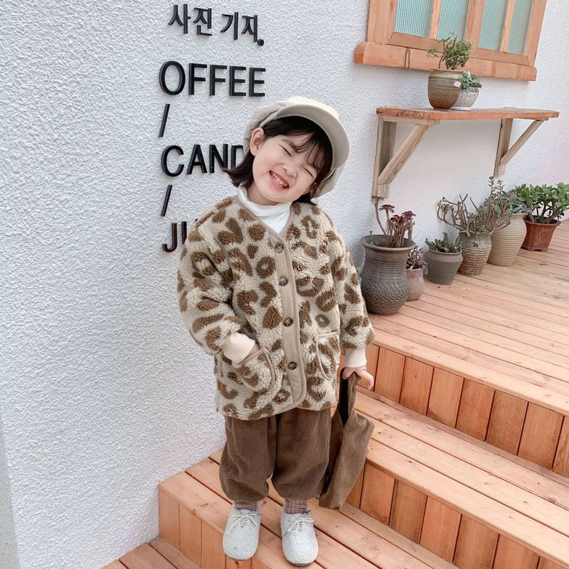 Girls Clothes Children Plush Coat Winter Baby Leopard Print Foreign Style Coat Girl Plus Long In Children'S Clothing