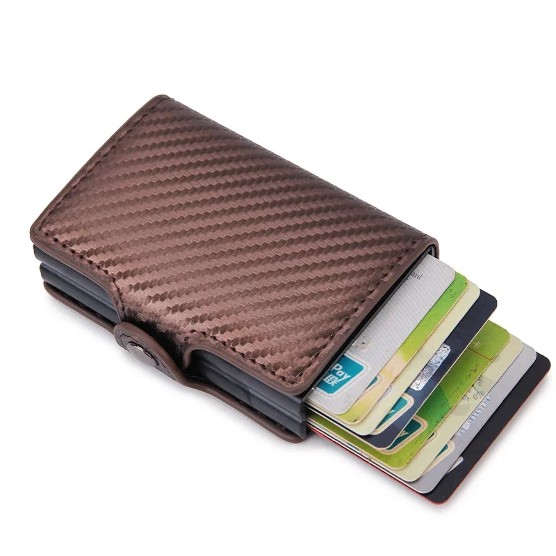 Tarjetero antirrobo para hombre, tarjetero con bloqueo Rfid doble, caja de aluminio de seguridad de cuero, monedero de Metal, tarjetero: Multicolor